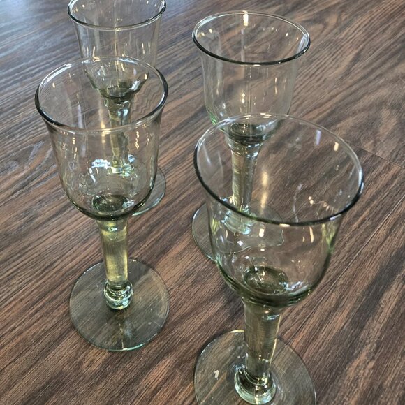 Vintage Contemporary/Modern Set of Four Green-Tinted Wine Glasses w/ Long Stems - Picture 7 of 9